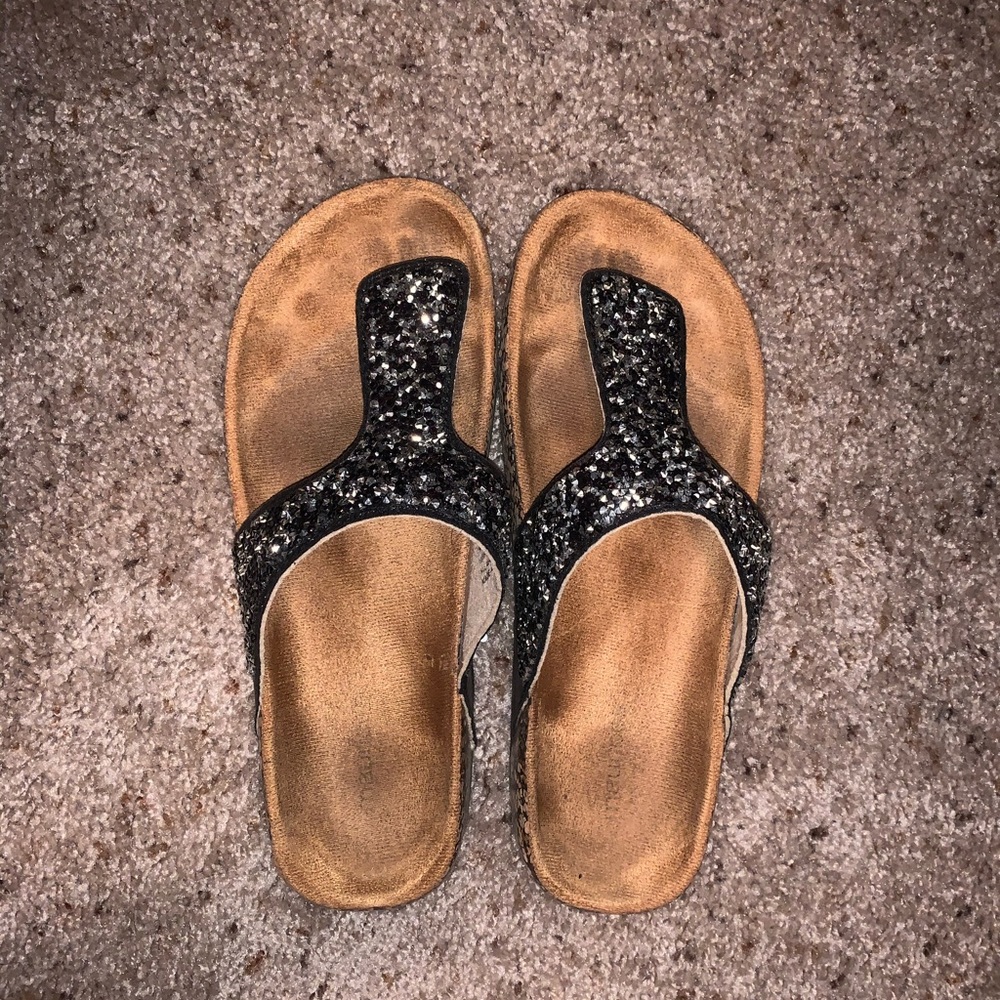 Maurice’s black sparkle sandals